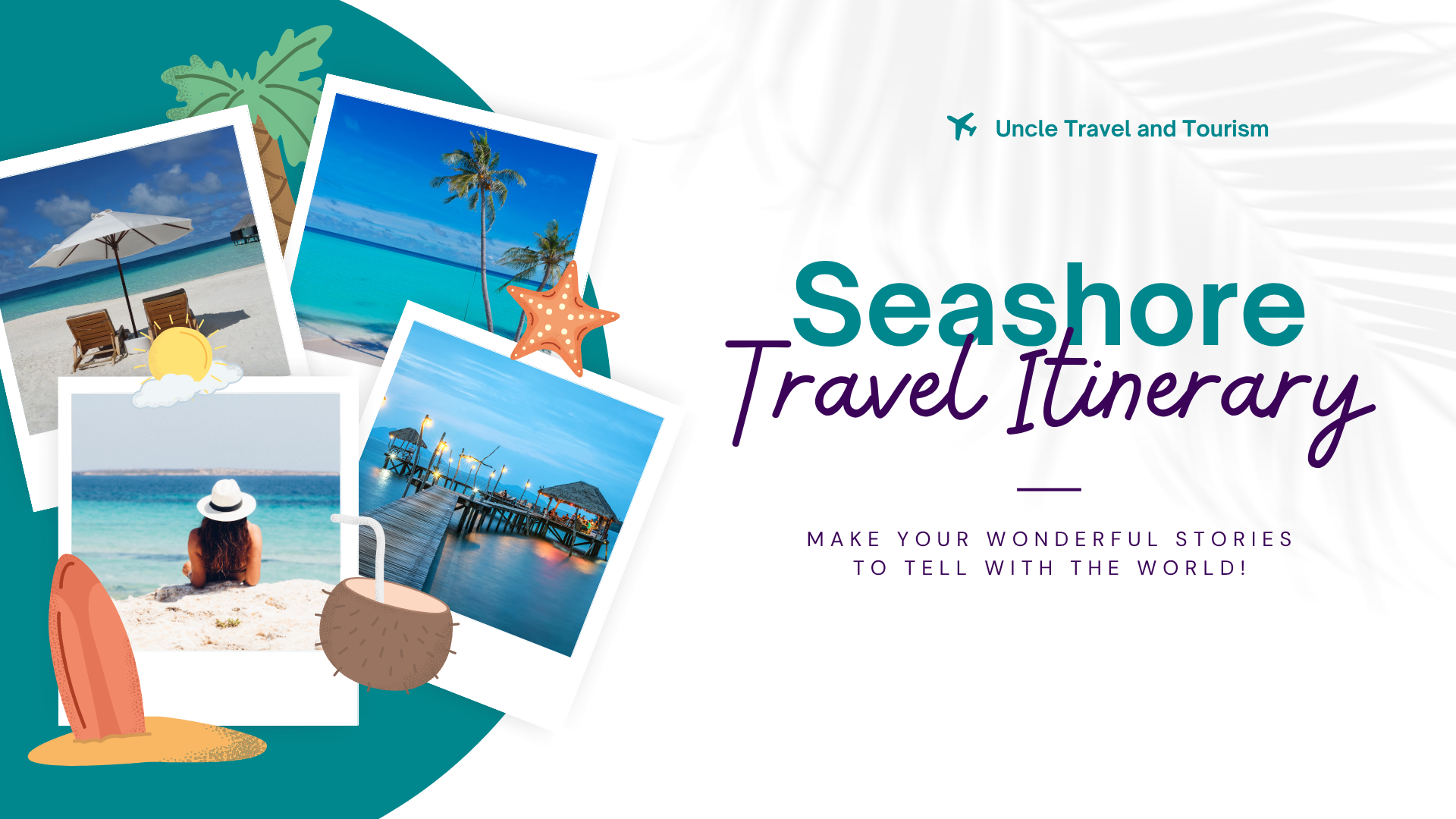 Blue White Modern Minimalist Creative Beach Holiday Travel Itinerary Presentation